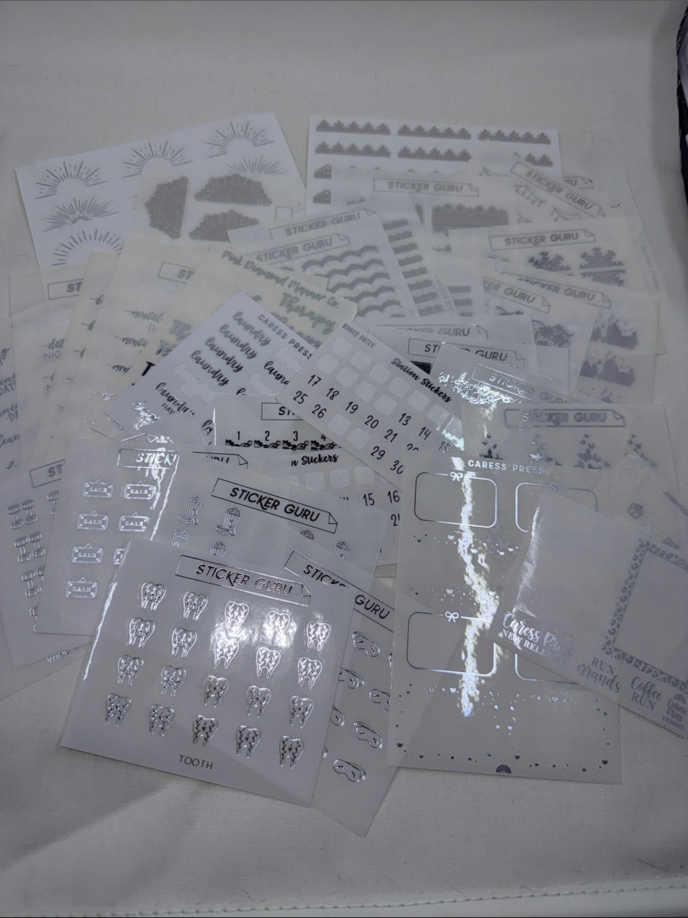 Destash Silver Foil Planner Sticker Sheets - Stationary Memory Keeping 30+ pcs